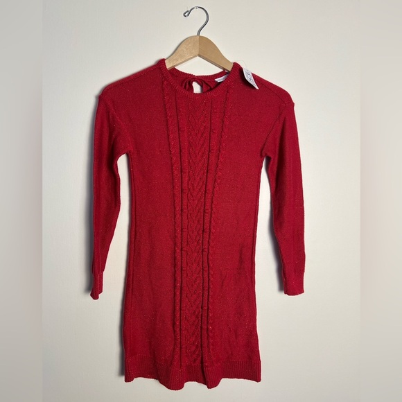 Childrens Place Kids Girls Red Dress Ribbed Knit Metallic Festive Winter 10/12 - Picture 1 of 14